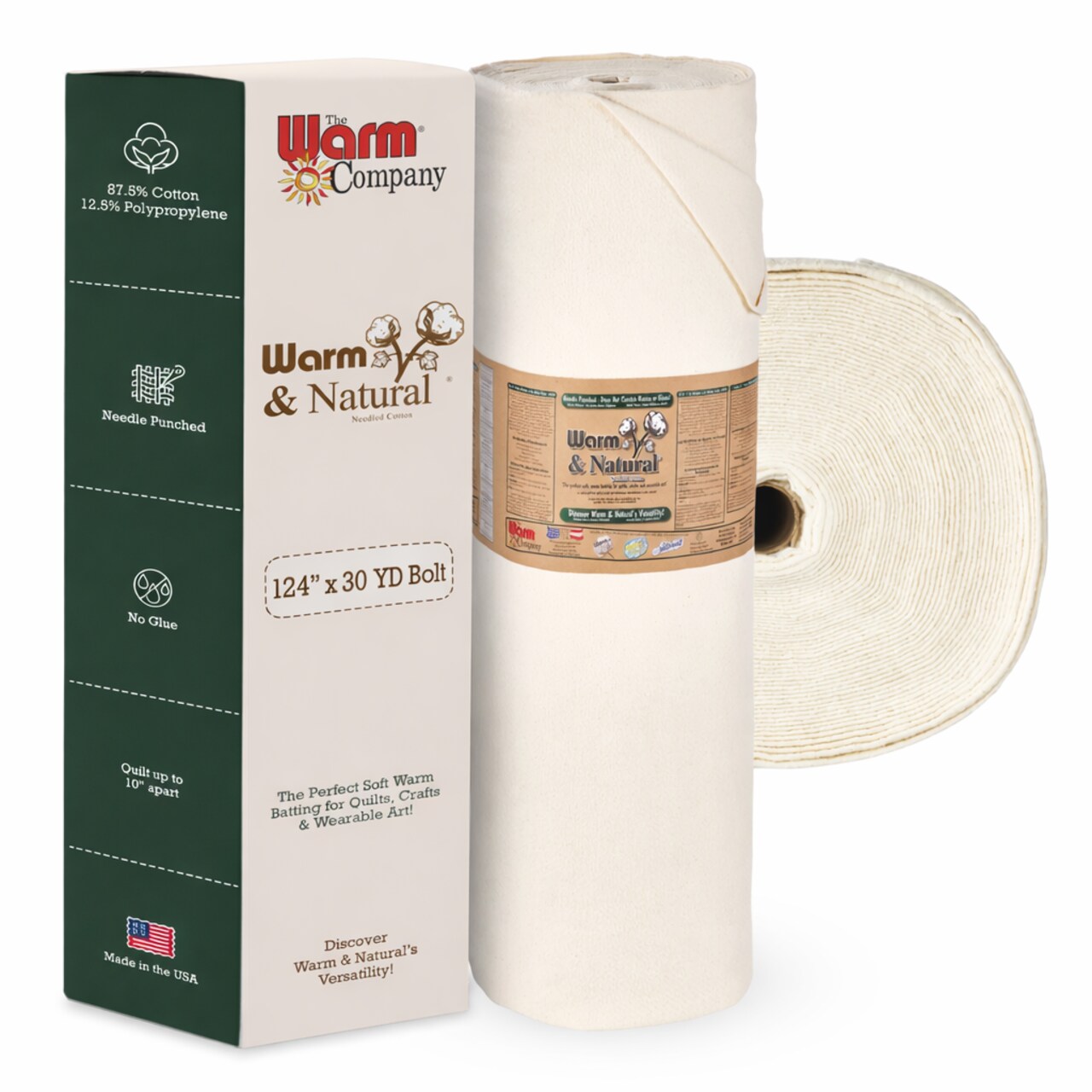 The Warm Company Warm & Natural 124" x 30 YD Cotton Batting - Premium Quilting & Crafting Batting, Ideal for Quilts, Sewing & More